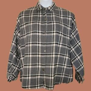 Oversized Grey, Black and Brown Plaid Shacket by LBO, One Size